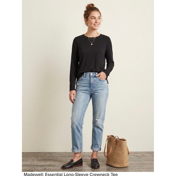 Madewell Tops - Madewell Essential Long-Sleeve Crewneck Tee Softfade Cotton Black XL